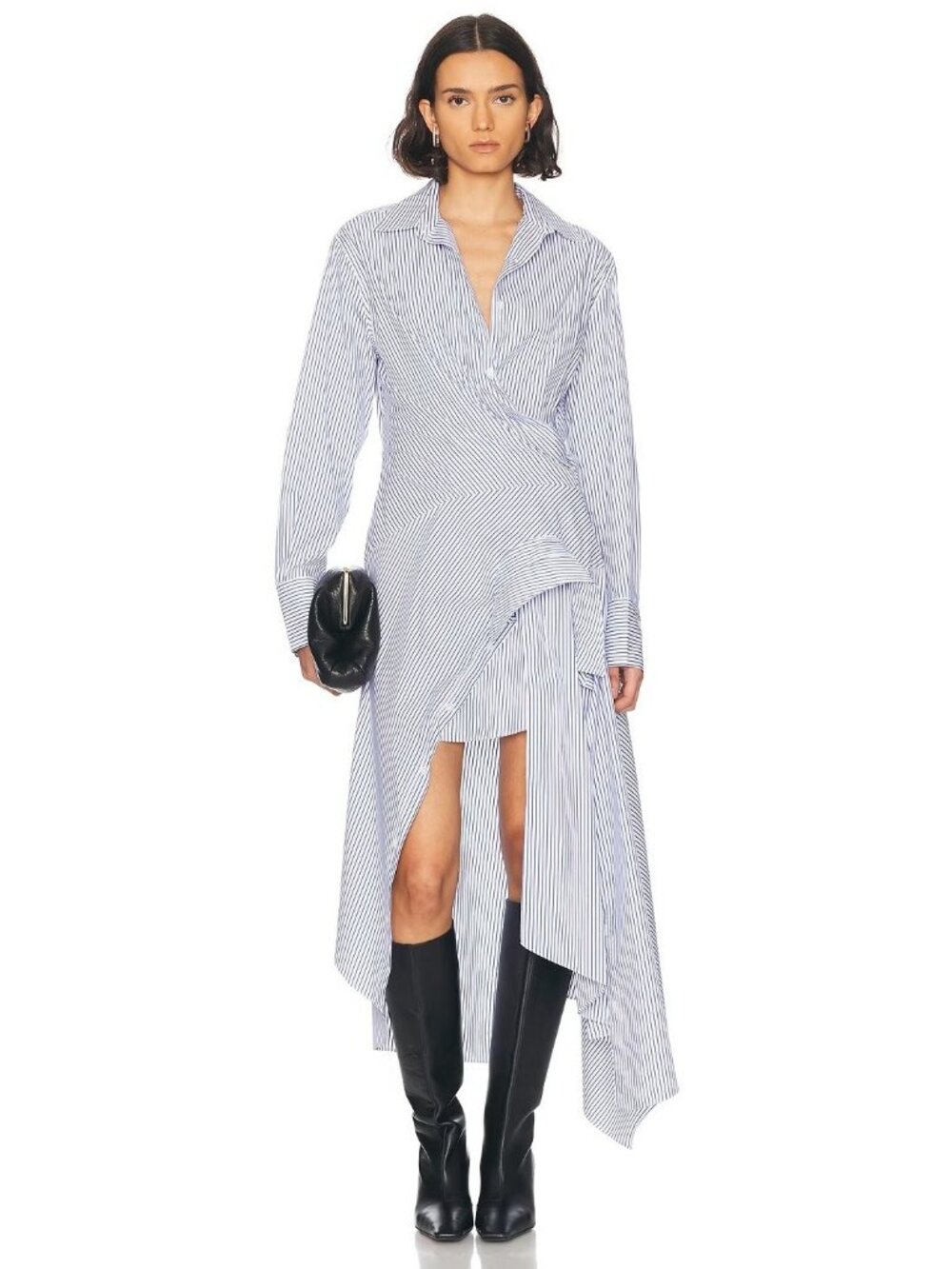 Monse Cascade Shirt Dress in Blue Stripe 10 Womens Asymmetrical Midi